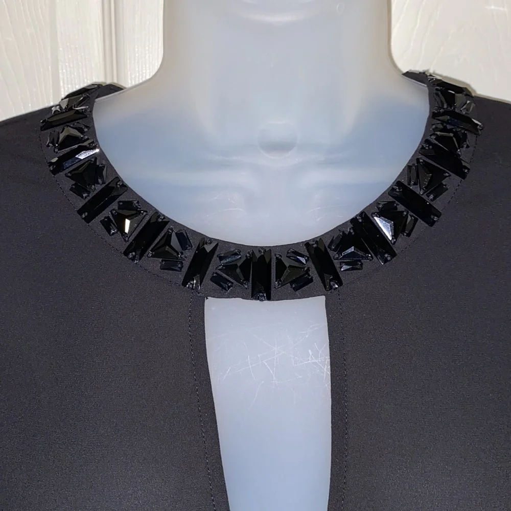 BCBGMaxAzria Frances Jewel-Neck Black Blouse - Picture 4 of 11